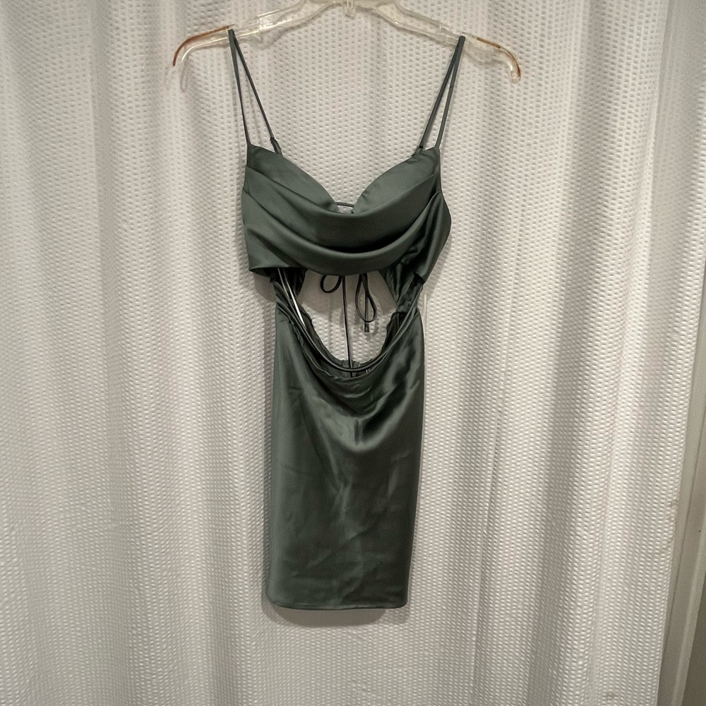 Who I Am Chic Satin Mini Dress in sea green Green